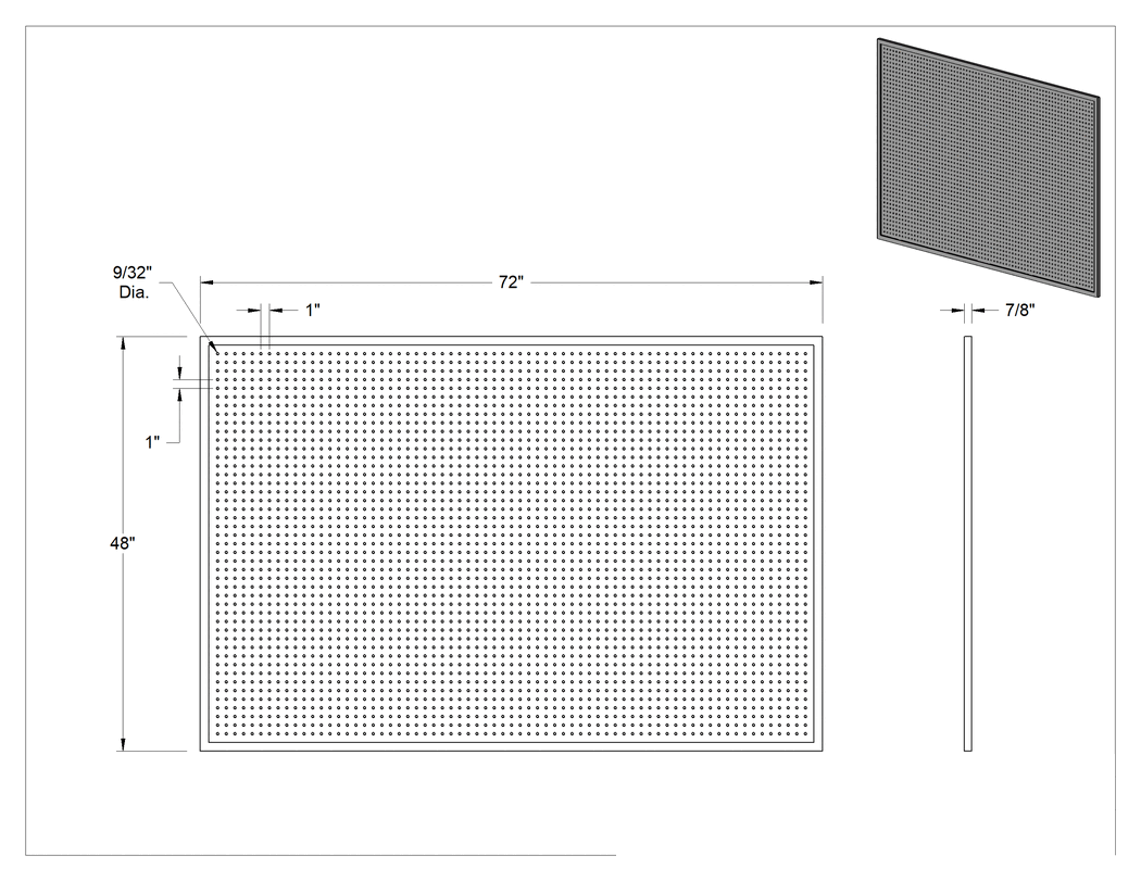 Teknik Çizim - Delikli Pano, Meşe Çerçeveli, 72" Genişlik x 48" Yükseklik