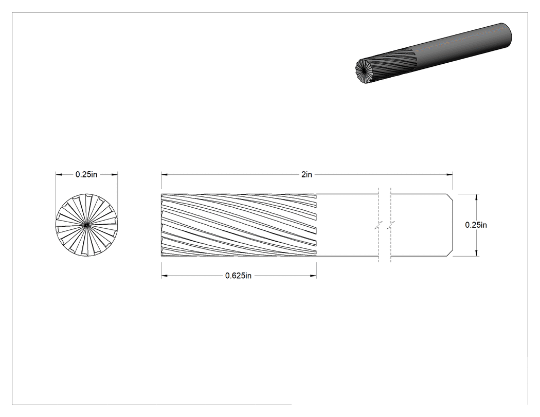 Teknik Çizim - 1/4" Çaplı Şaftlı Karbür Freze Ucu, Düz Kesici Silindir, Ticaret No. Sb-1, Tek Kesim