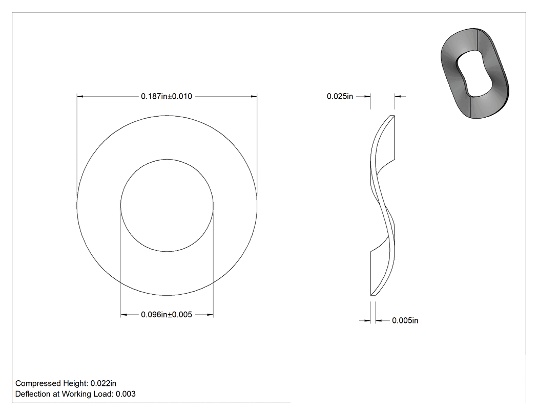 Teknik Çizim - Dalgalı Disk Yay, Çelik, 0.096" İç Çap, 0.187" Dış Çap, 0.005" Kalınlık