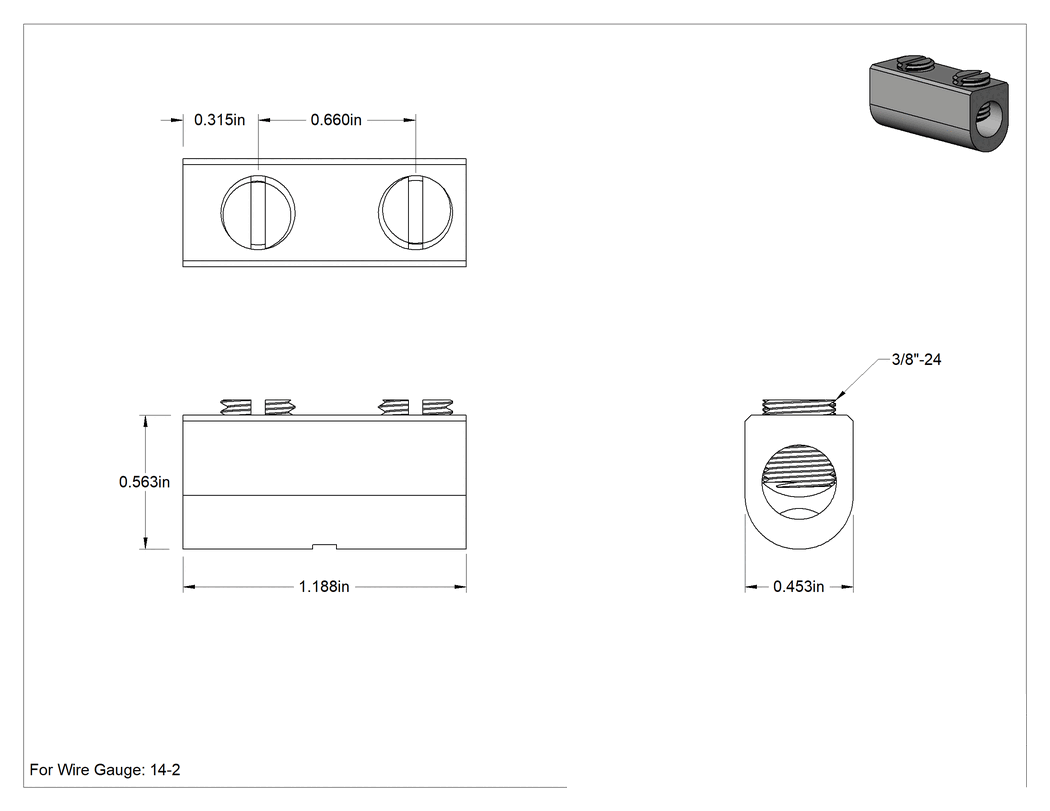 Teknik Çizim - Yalıtımsız Setskur Uç Ekleme, 14-2 AWG için