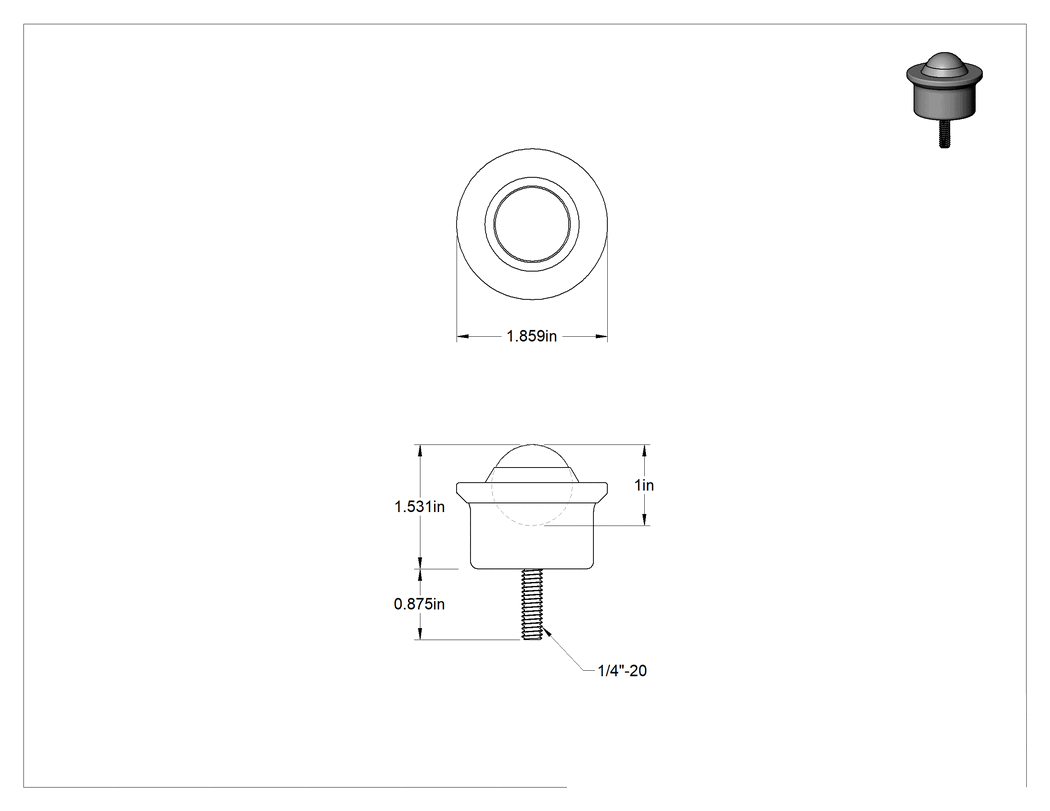 Teknik Çizim - Çelik Muhafazalı 1" Çaplı Çelik Bilye, 65 lbs. Kapasite