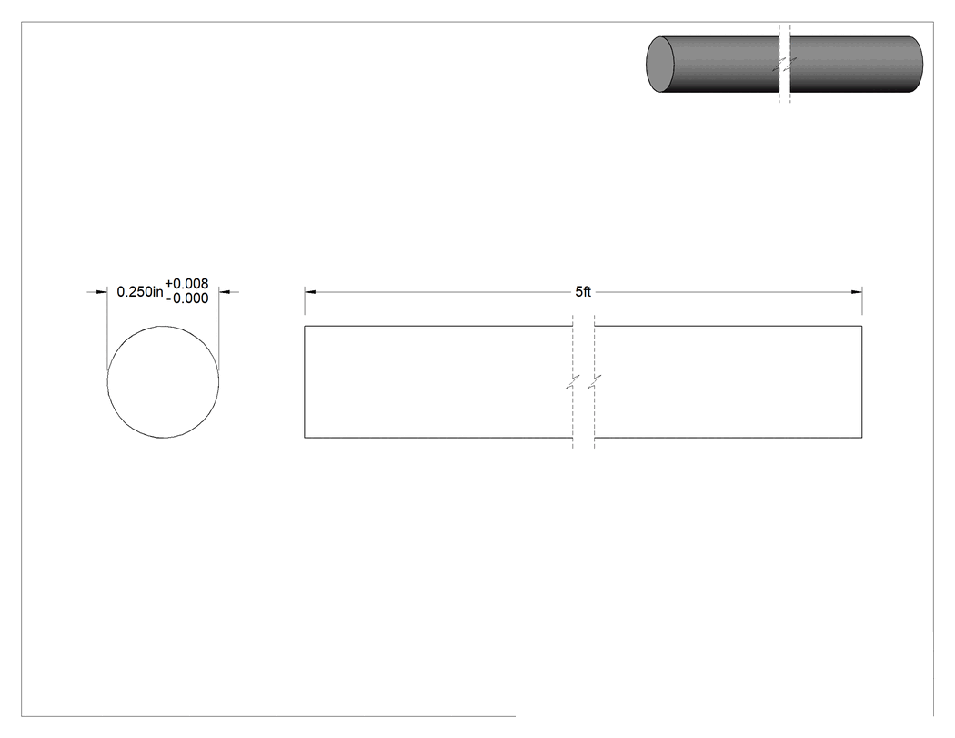 Teknik Çizim - Şeffaf Gri Kimyasal Dayanıklı PVC Çubuk, 1/4" Çap, 5 Fit Uzunluk