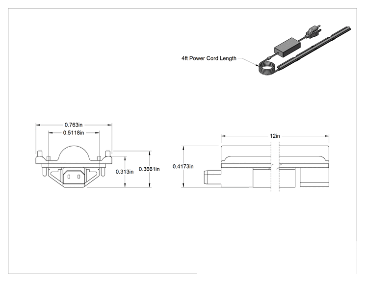 Teknik Çizim - T-Yivli Çerçeve, Gömme Montajlı Işık, İçine Kaydırmalı, 12" Uzunluk, 120-240 V AC