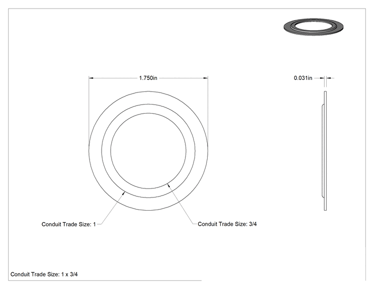 Teknik Çizim - 1 x 3/4 Orta ve Kalın Cidarlı Çelik Kanal için Redüksiyon Pul