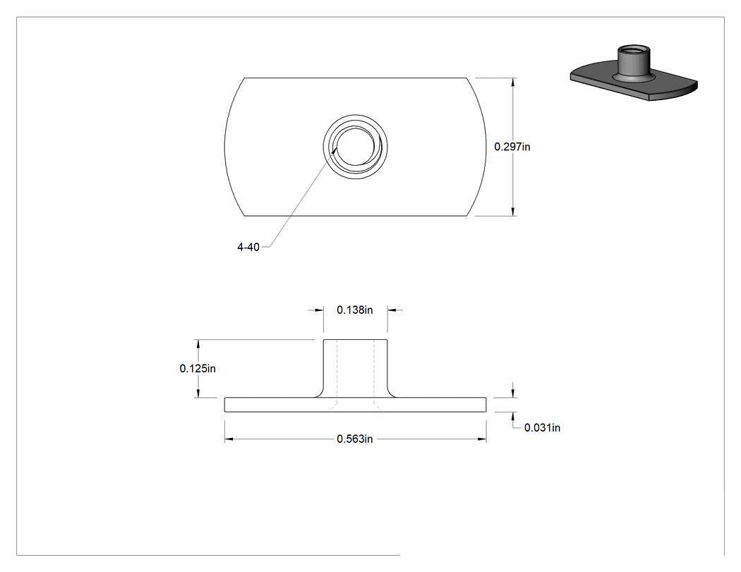 Teknik Çizim - 18-8 Paslanmaz Çelik Dar Tabanlı Kaynak Somunu, 4-40 Diş Boyutu
