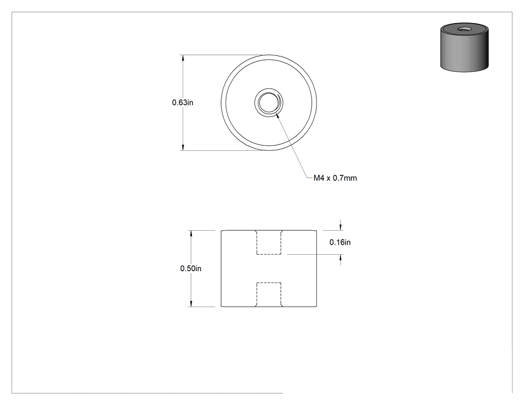 Teknik Çizim - Doğal Kauçuk Titreşim Sönümleyici Sandviç Montaj, M4 x 0.7 mm Dişli 304 Paslanmaz Çelik Ek Parça ile, 30 lbs. Kapasite