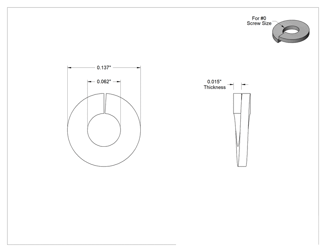 Teknik Çizim - 316 Paslanmaz Çelik Yarı Ayrık Kilit Pul, 0 Numaralı Vida Boyutu için, 0.062" İç Çap, 0.137" Dış Çap
