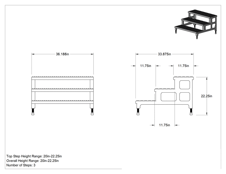 Teknik Çizim - Yüksekliği Ayarlanabilir Çalışma Platformu, 3 Basamaklı, 20"-22.25" Yükseklik x 36" Genişlik x 34" Derinlik Toplam