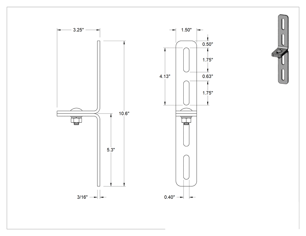Teknik Çizim - 3-1/4" x 10-5/8" x 3/16" İki Parçalı L-Braket
