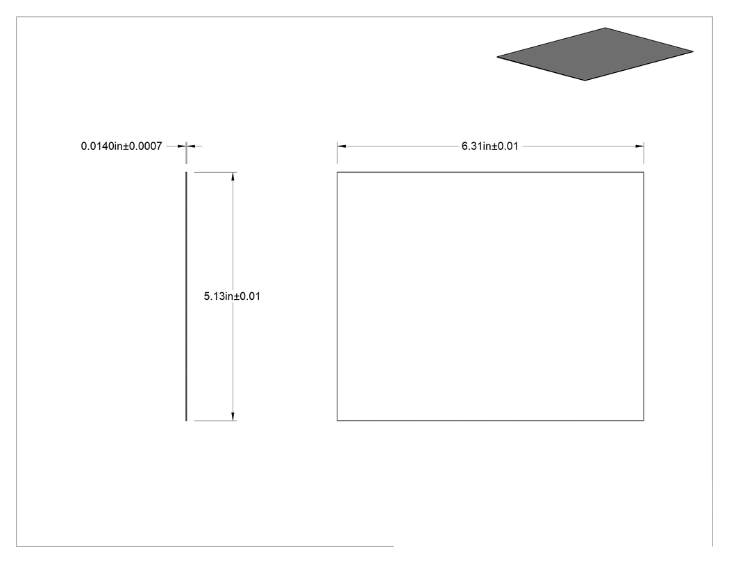 Teknik Çizim - 3D Yazıcı Yapım Yüzeyleri, PEI Plastik, 6-5/16" Uzunluk x 5-1/8" Genişlik