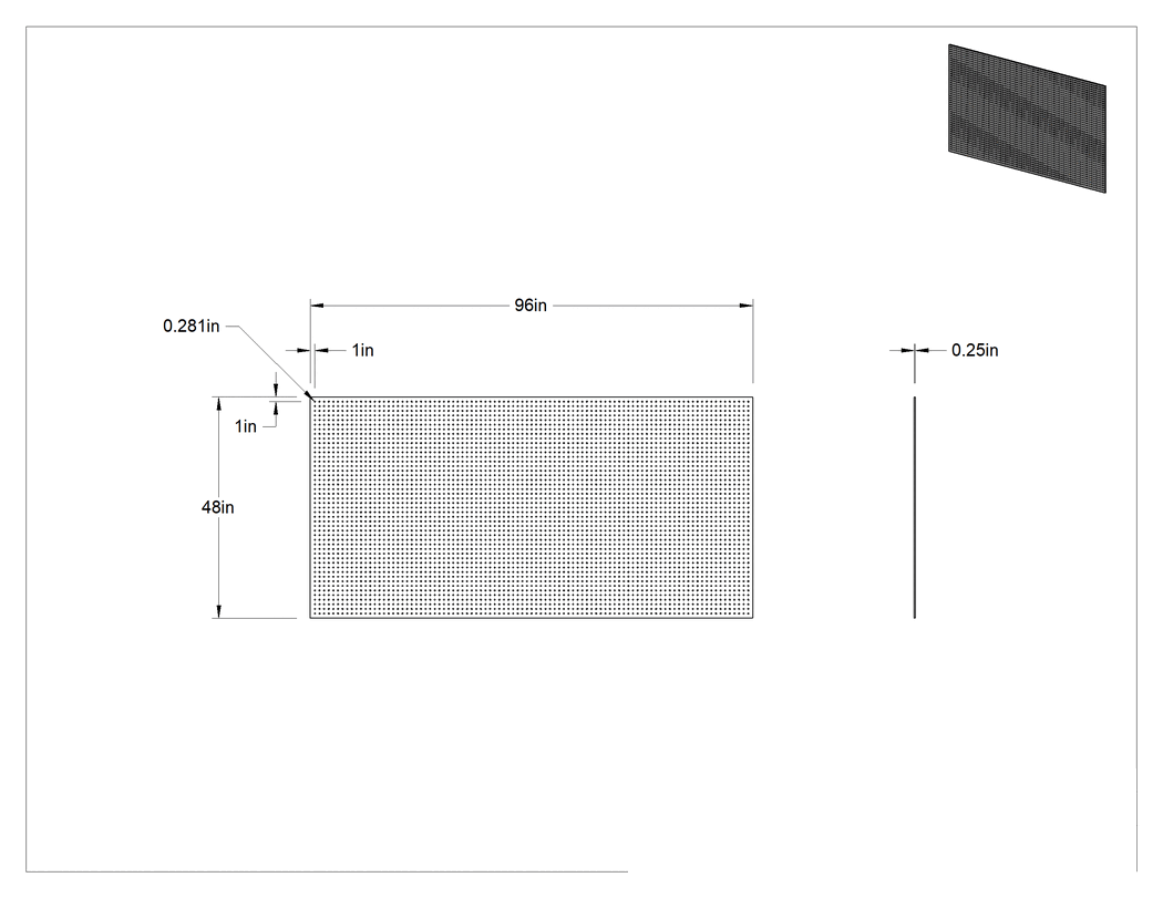 Teknik Çizim - Siyah Plastik Delikli Pano, 9/32" Çaplı Delikler, 96" x 48"