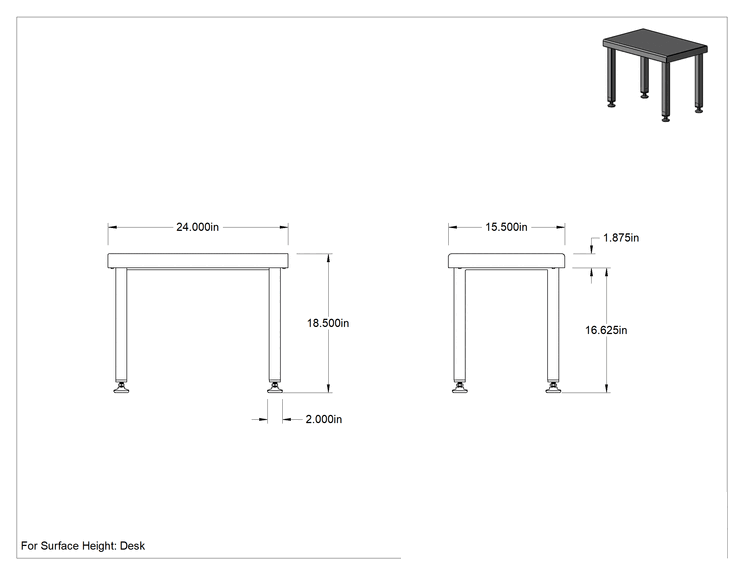 Teknik Çizim - Temiz Oda Tezgahı, Boyalı Çelik, 18 inç Yükseklik x 24 inç Genişlik x 16 inç Derinlik Koltuk