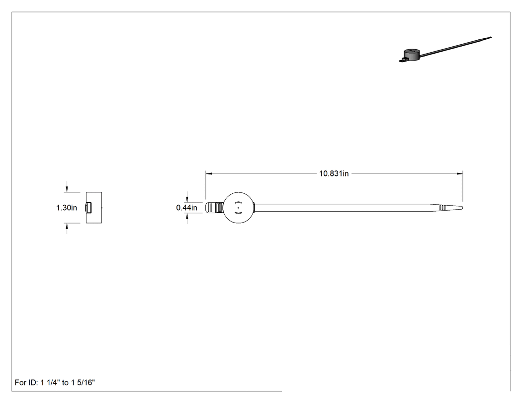 Teknik Çizim - Kurcalanmayı Gösteren Konik Tapa, 1-1/4" ila 1-5/16" İç Çap için