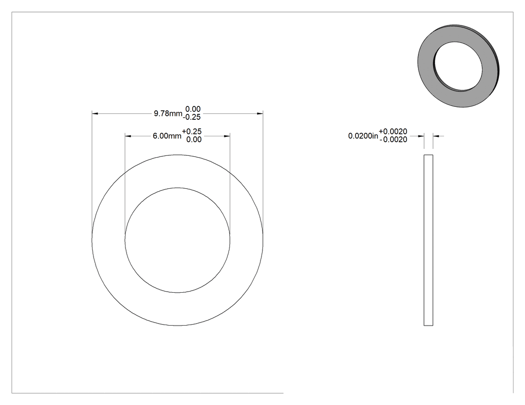 Teknik Çizim - 1074-1095 Yaylı Çelik Şimler, 6 mm Çaplı Vida Omuzunu Kısaltma için, 0.02" Kalınlık