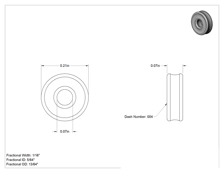 Teknik Çizim - Kimyasallara Dayanıklı Viton® Floroelastomer O-Ring, X-Profil, 1/16 Kesirli Genişlik, Dash Numarası 004