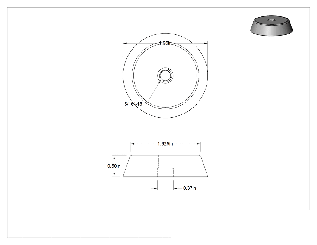 Teknik Çizim - Kimyasallara Dayanıklı Dengeleme Montaj Parçası, Paslanma ve Aşınmaya Dayanıklı Plaka ve 5/16"-18 Dişli, 250 lbs. Kapasite