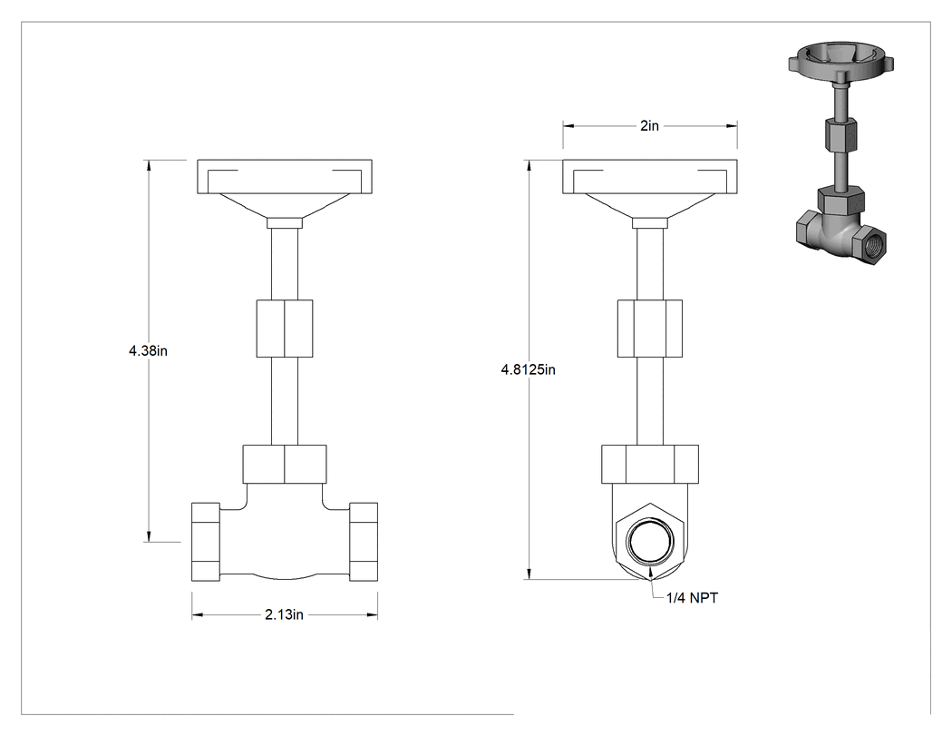Teknik Çizim - Bronz Akış Ayar Vanası, Basınç Sınıfı 300, Düz, 1/4 NPT Dişi