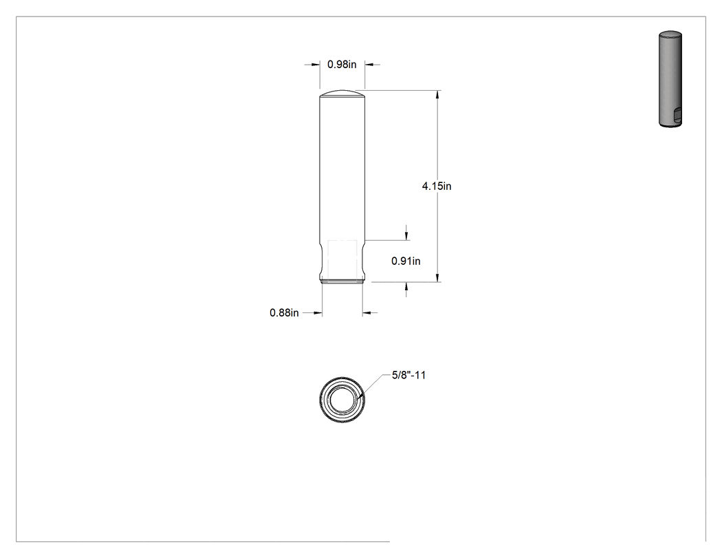 Teknik Çizim - 304 Paslanmaz Çelik Yüksek Profilli Hijyenik Kapak Somunu, Buna-N Kauçuk Contalı, 5/8"-11 Diş Boyutu