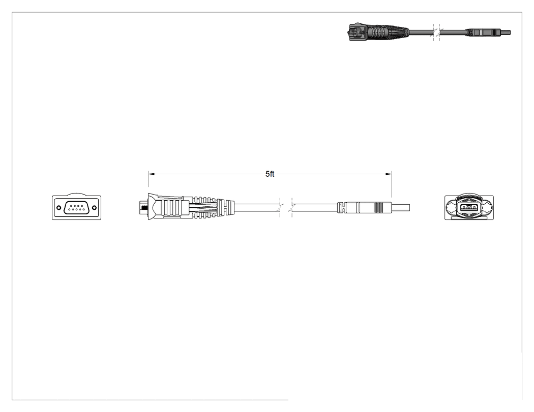 Teknik Çizim - USB Adaptör Kablosu, A Fiş x DB9 Fiş, 5 Fit Uzunluk