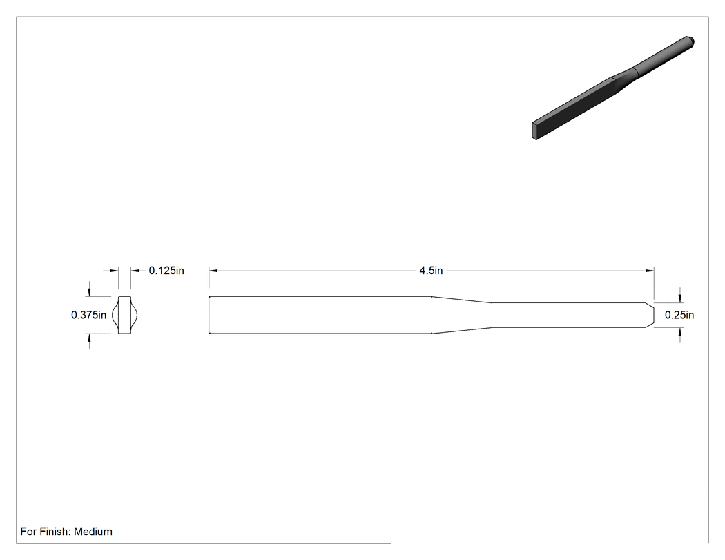 Teknik Çizim - Havalı Törpü için 1/4" Şaft Çaplı Dikdörtgen Törpü