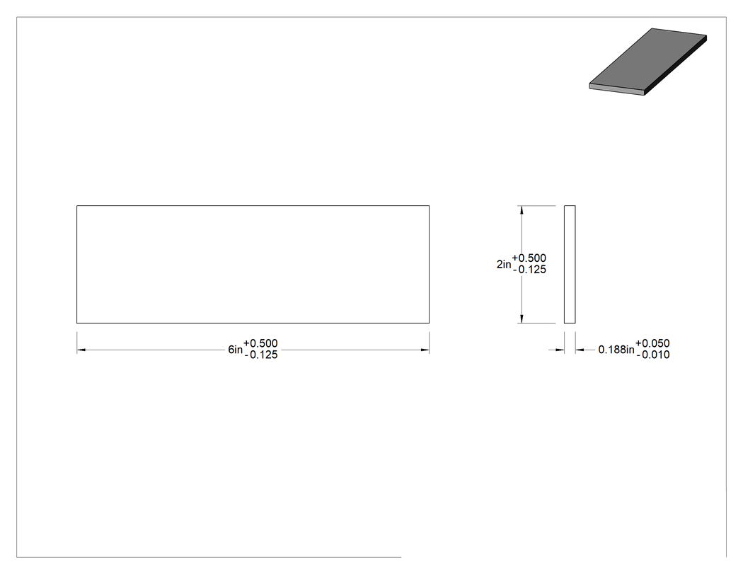 Teknik Çizim - İşlenmesi Kolay Çok Amaçlı 304 Paslanmaz Çelik Sac, 2" x 6", 3/16" Kalınlık