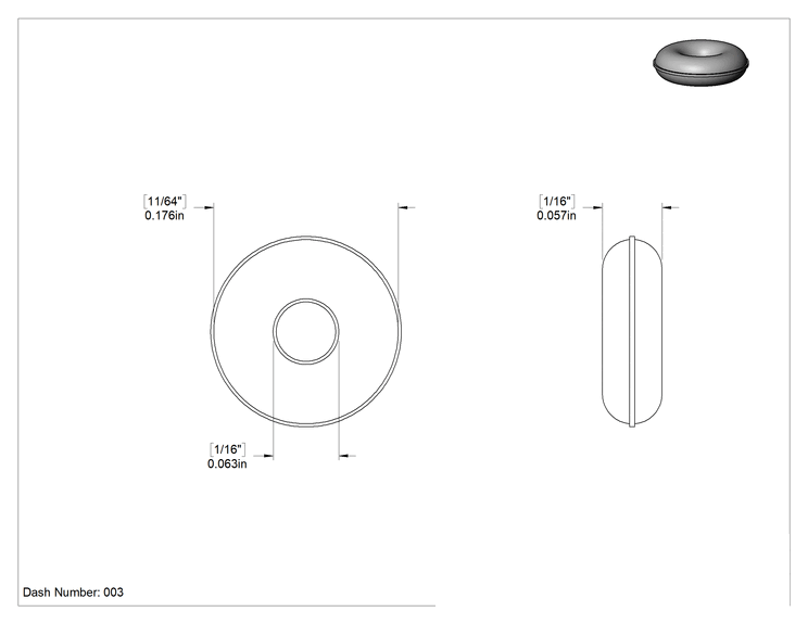 Teknik Çizim - Yağa Dayanıklı Metal ve X-Ray ile Tespit Edilebilir O-Ring, Buna-N, 1/16 Kesirli Genişlik, Dash Numarası 003