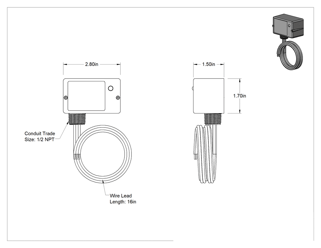 Teknik Çizim - Kapalı Röle, SPDT, 24VAC, 120VAC, 208VAC, 240VAC, 277VAC, 24 V DC Giriş