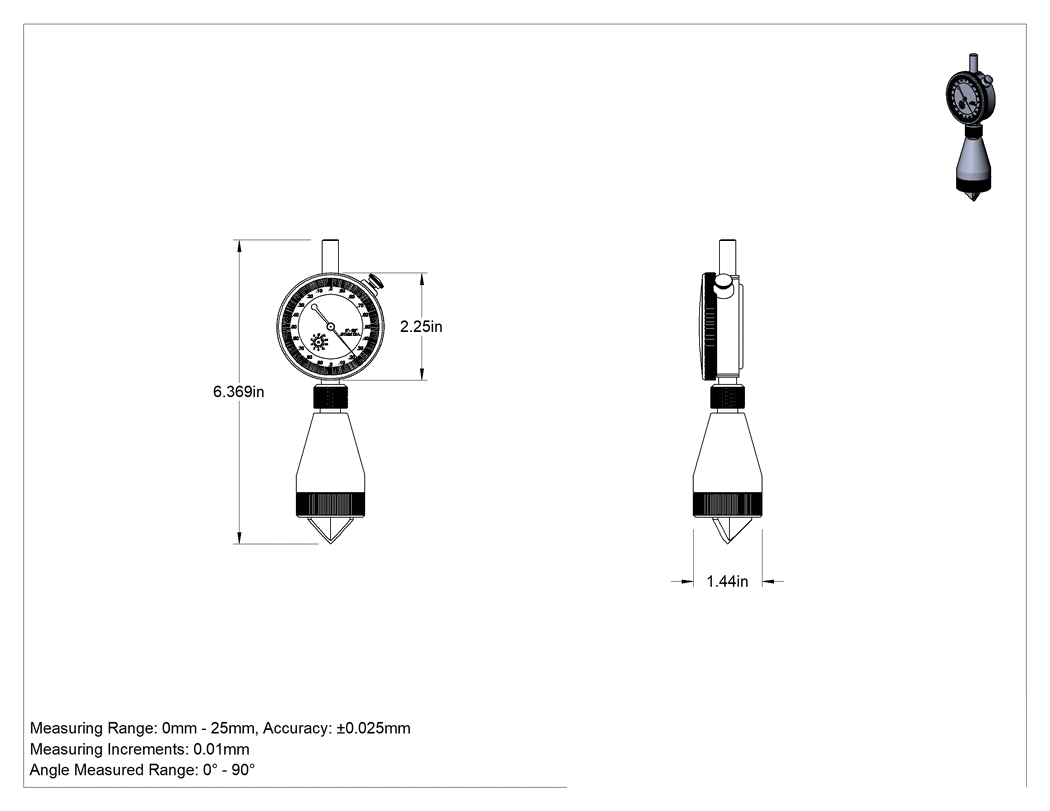 Teknik Çizim - Pah Ölçer, 0 ila 90 Derece Ölçüm Açısı, 0 mm ila 25 mm Aralık