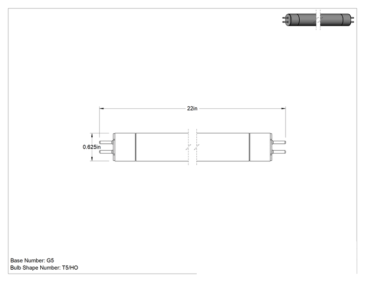 Teknik Çizim - Tüp Şeklinde Ampul, Çift Pimli Taban, T5/Ho, 22" Uzunluk, 4100K, 1950 lümen, 85 CRI
