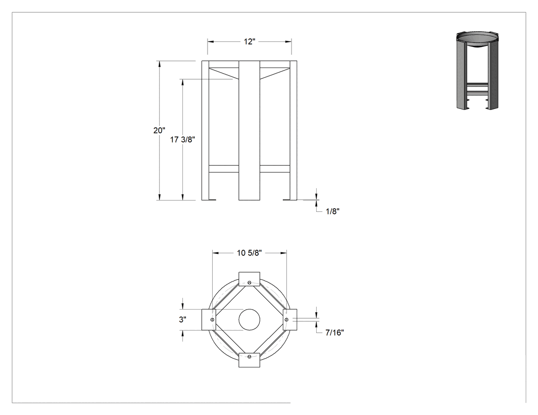 Teknik Çizim - 5 Galon Kapasiteli Polietilen Kolay Boşaltmalı Tank için Karıştırıcı Montajı Olmayan Stand