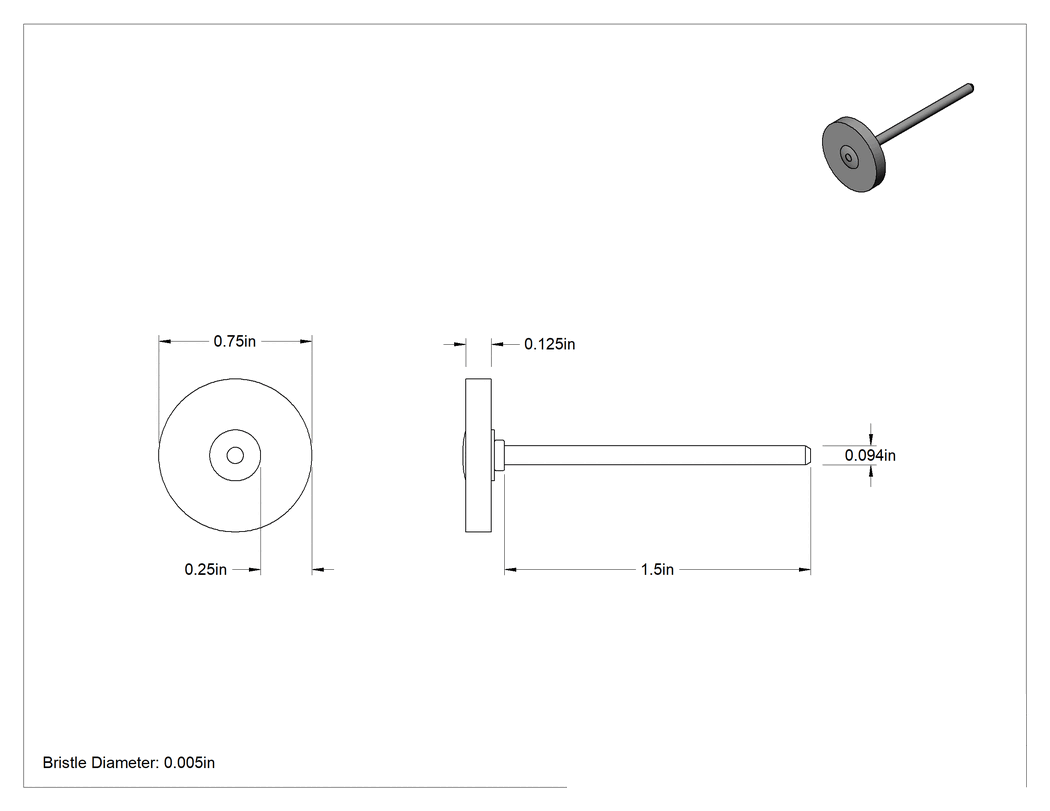 Teknik Çizim - Saplı Düşük Çizilme Özellikli Kupa Fırça, Tekerlek, 0.005" Çapında Kıllara Sahip 3/4" Fırça Çapı