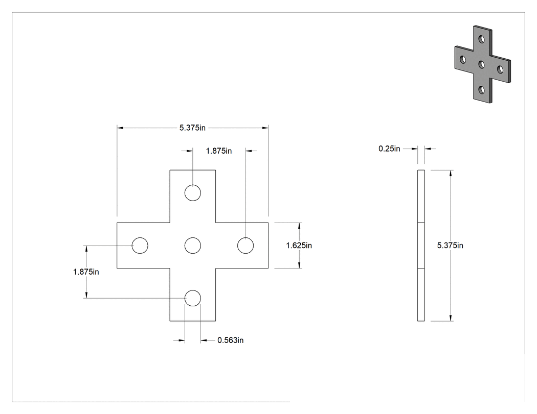 Teknik Çizim - Strut Kanalı Braketi, Çapraz, Yeşil Toz Boyalı Çelik, 5-3/8" Uzunluk