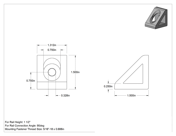 Teknik Çizim - T-Yivli Çerçeve, Gümüş Köşebent Braket, 1-1/2" Yüksekliğinde Ray için 1-1/2" Uzunluk
