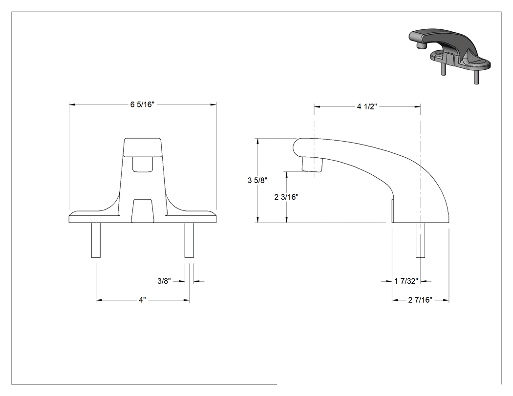 Teknik Çizim - Dokunmasız Lavabo Bataryası, Krom Kaplı Pirinç, 0.5 gpm, 3 Delik için, Bluetoothlu