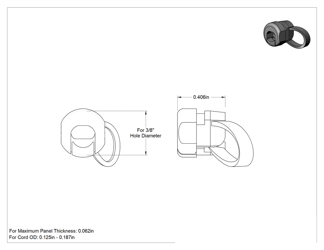 Teknik Çizim - 0.13"-, 0.19" Dış Çaplı Kablolar için Gerilim Giderici Grometler