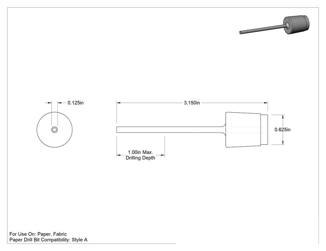 Teknik Çizim - Kağıt ve Kumaş için Matkap Ucu, 1/8" Boyut