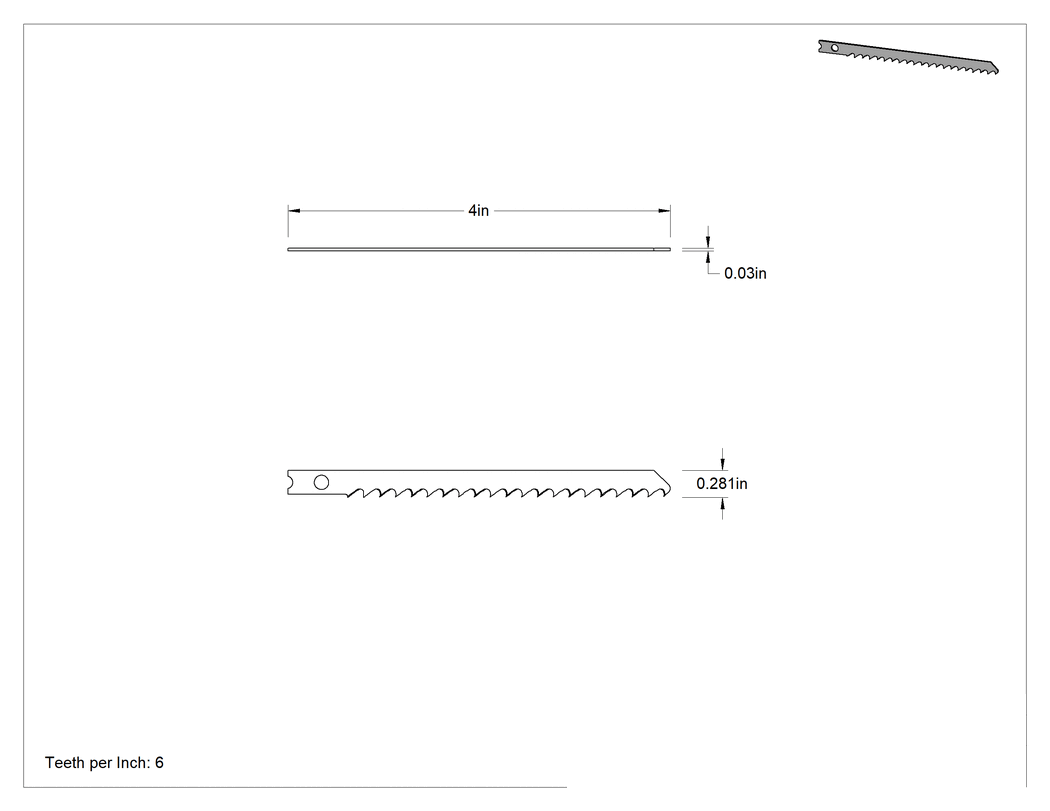 Teknik Çizim - Ahşap için, 4" Uzunlukta U-Şaftlı Dekupaj Testere Bıçağı, 9/32" Genişlik