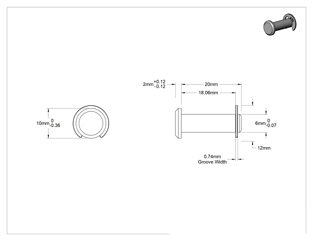 Teknik Çizim - Segman Yivli Çatal Pim, Çinko Kaplı Çelik, 6 mm Çap, 18 mm Kullanılabilir Uzunluk