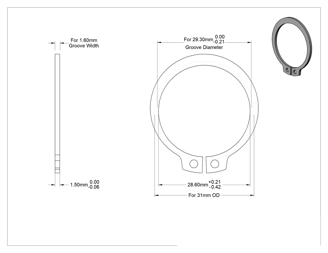 Teknik Çizim - Dış Segman, Siyah Fosfat 1060-1090 Yay Çeliği, 31 mm Dış Çap için