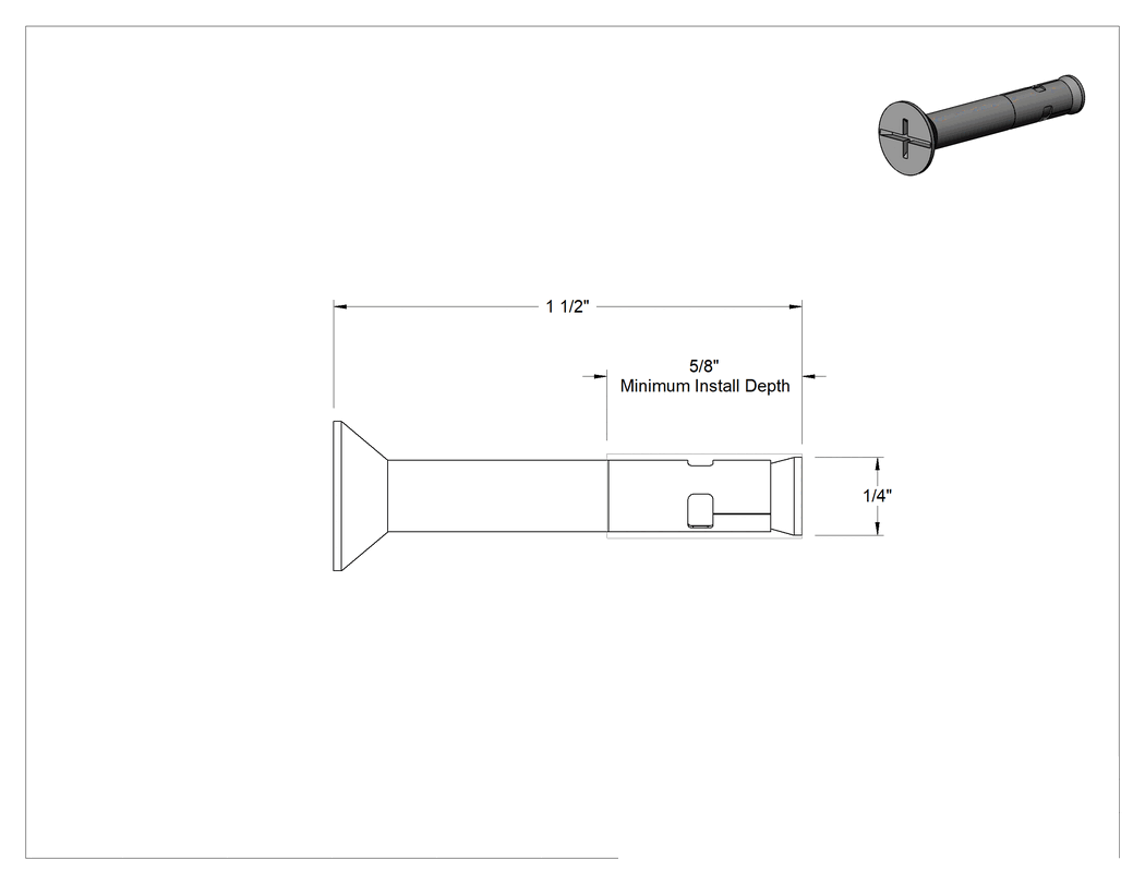 Teknik Çizim - Blok ve Tuğla için Havşa Başlı Gömlekli Dübeller, 1/4" Çap, 1-1/2" Uzunluk