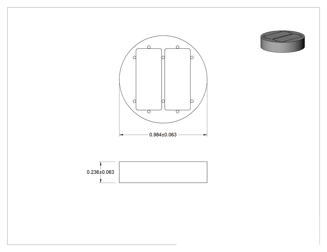 Teknik Çizim - Kapalı Seramik Mıknatıs, Çizilmez, 0.24" Kalınlık, 1" Dış Çap