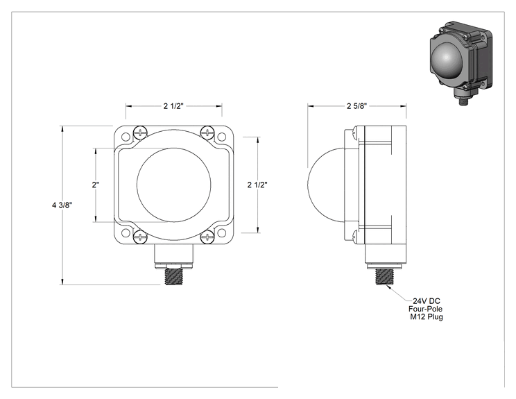 Teknik Çizim - 3'ü 1 arada Kompakt Hızlı Bağlantılı Sinyal Kulesi, 24V DC