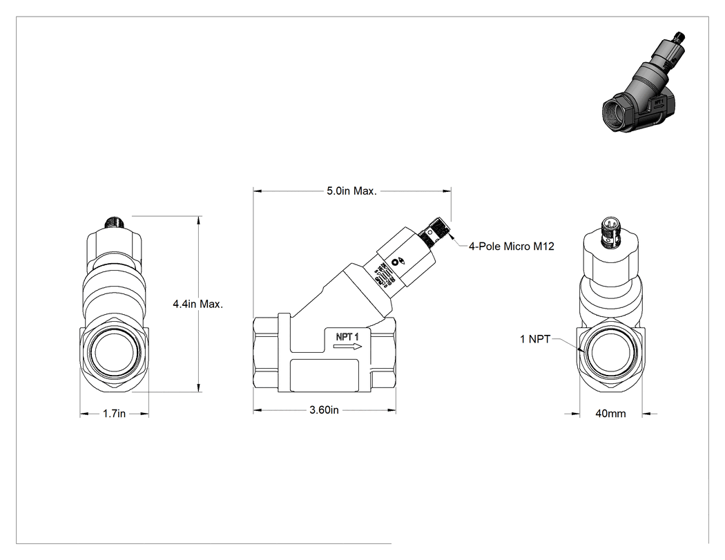 Teknik Çizim - Elektronik Akış Anahtarı, 1 NPT Dişi