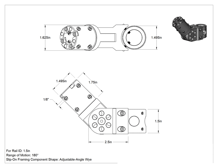 Teknik Çizim - 1-1/2" iç çaplı karbon fiber geçmeli çerçeve için ayarlanabilir açılı Y bağlantı parçası