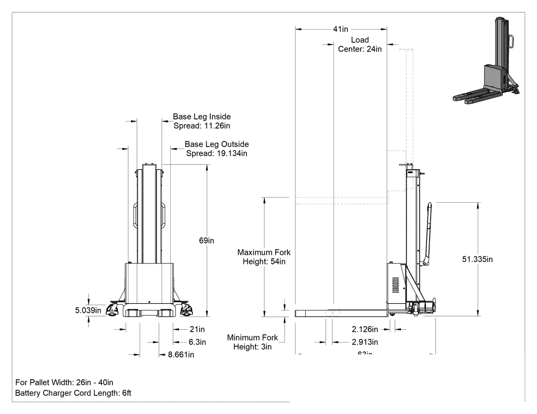 Teknik Çizim - Kendinden Kaldırmalı Pille Çalışan Forklift, Çatalı