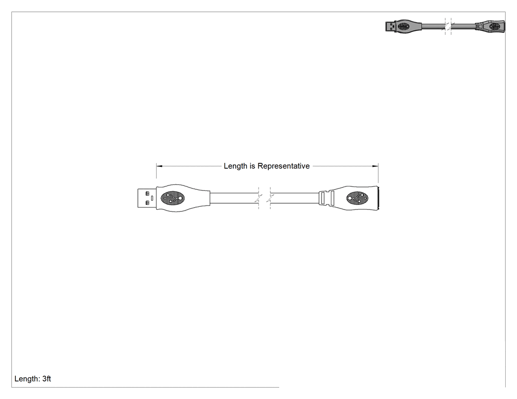Teknik Çizim - Sürekli Esnek USB Kablosu, A Fiş x A Soket, 3 Fit Uzunluk