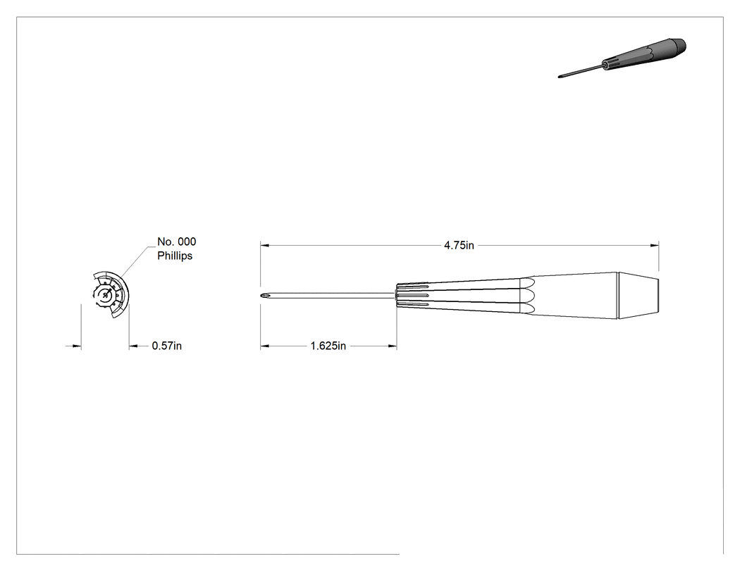 Teknik Çizim - Hassas Kontrollü Tornavida, Krom Kaplı Çelik, 000 Numaralı Phillips, 4-3/4" Toplam Uzunluk
