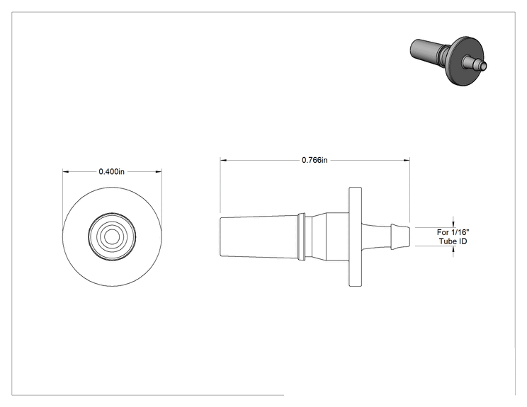 Teknik Çizim - Hava ve Su için Plastik Luer Lock Tüp Bağlantısı, Polipropilen Fişler, 1/16" Boru İç Çapı için Tırnaklı, Beyaz