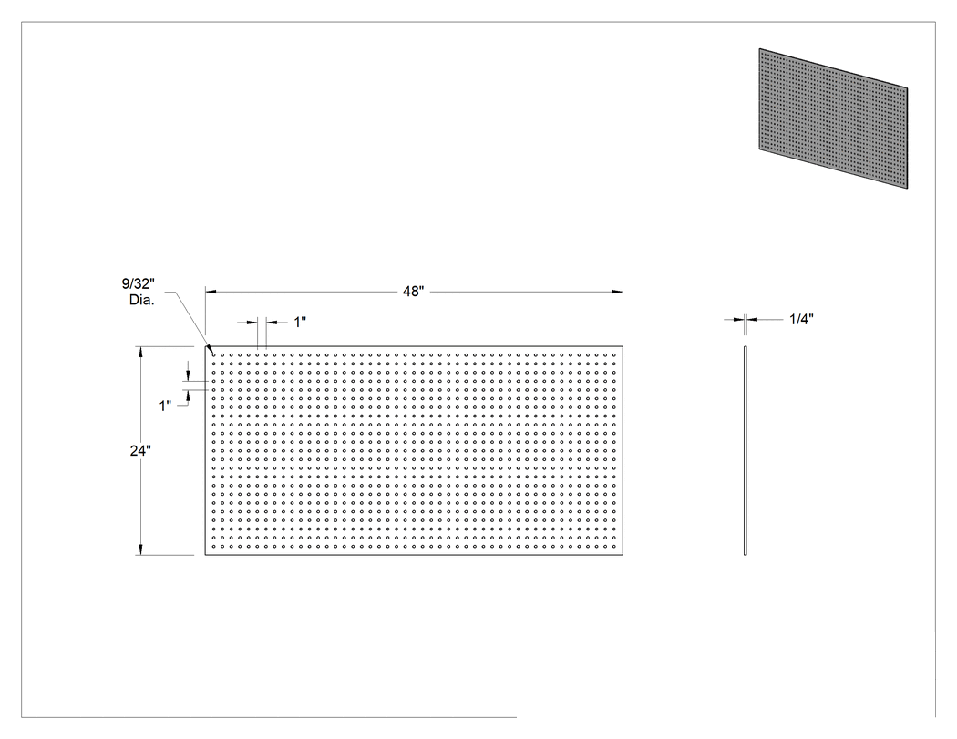 Teknik Çizim - Delikli Pano, Kahverengi Sert Levha, 9/32" Çapında Çivi Deliği, 48" x 24"