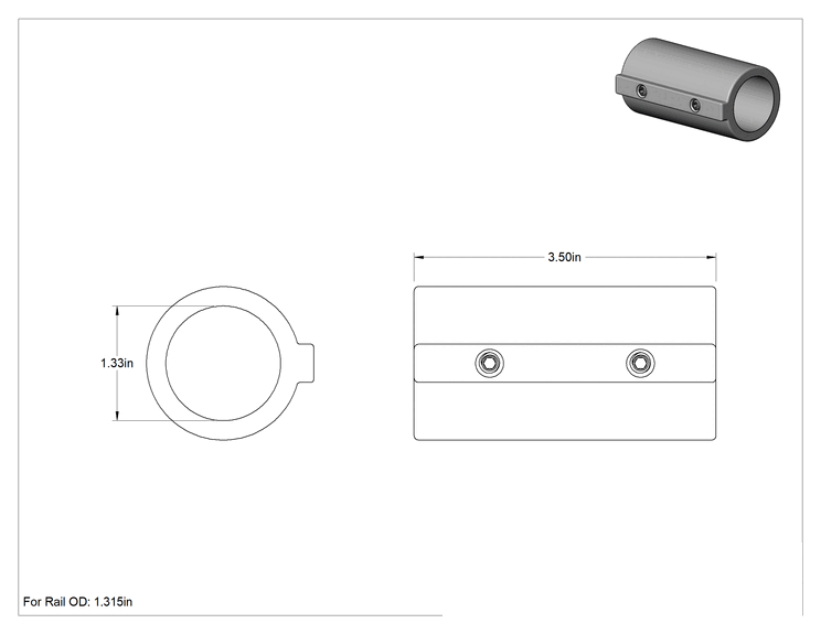 Teknik Çizim - Alüminyum Giydirme Bağlantı Parçası, 1-3/8" Dış Çaplı Ray için Düz Konektör